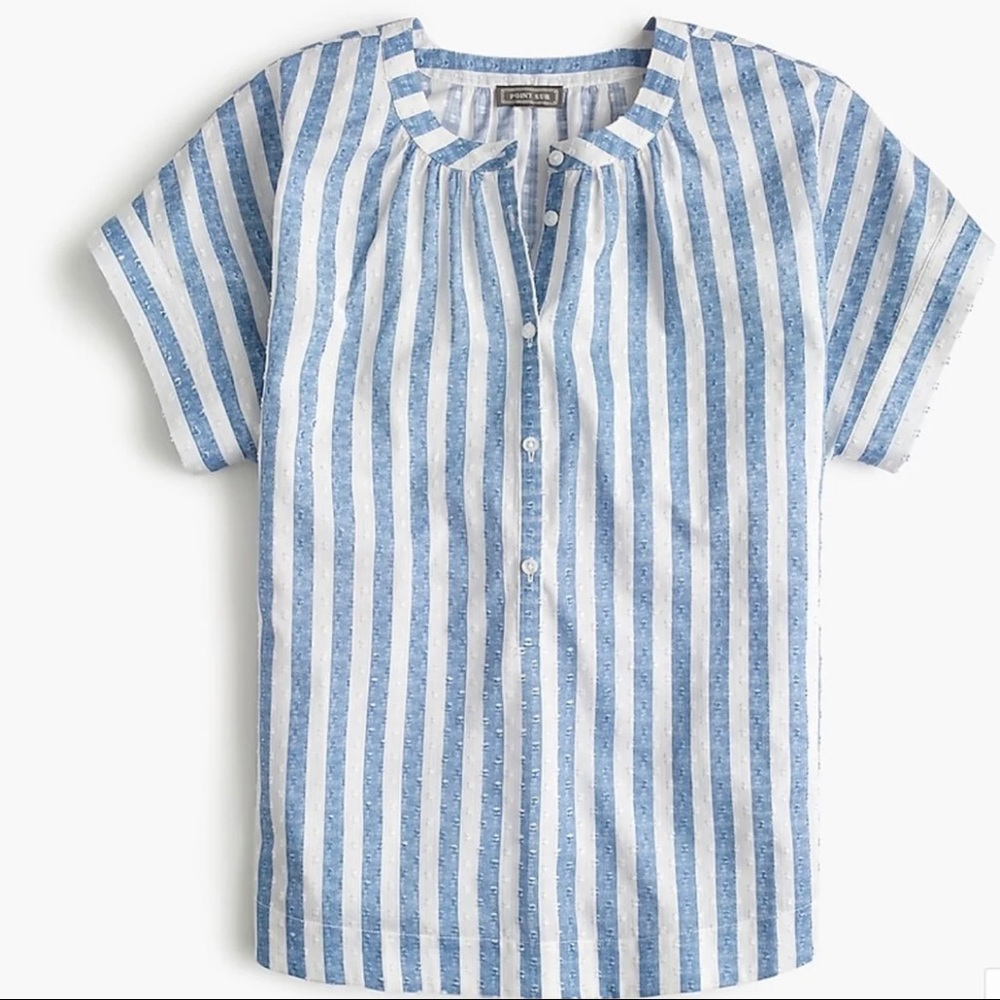 J Crew Point Sur Short-Sleeve Popover Shirt in Cotton Dobby Stripe XXS